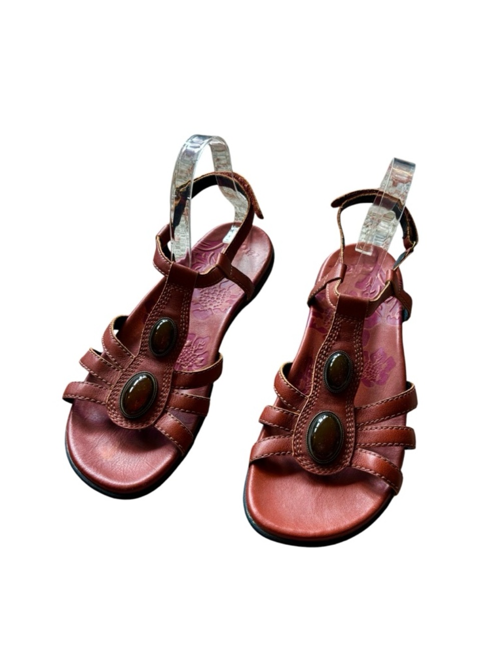 Taos Women's Brick Red Leather Sandals Jewel Embellished size 11